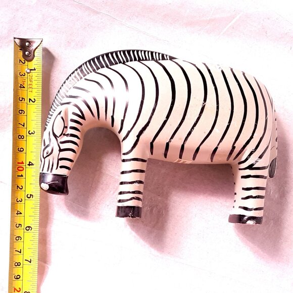 Handmade Zebra Figurine Wooden Hand Carved Decorative Safari Animal 7" Striped M - Picture 6 of 8